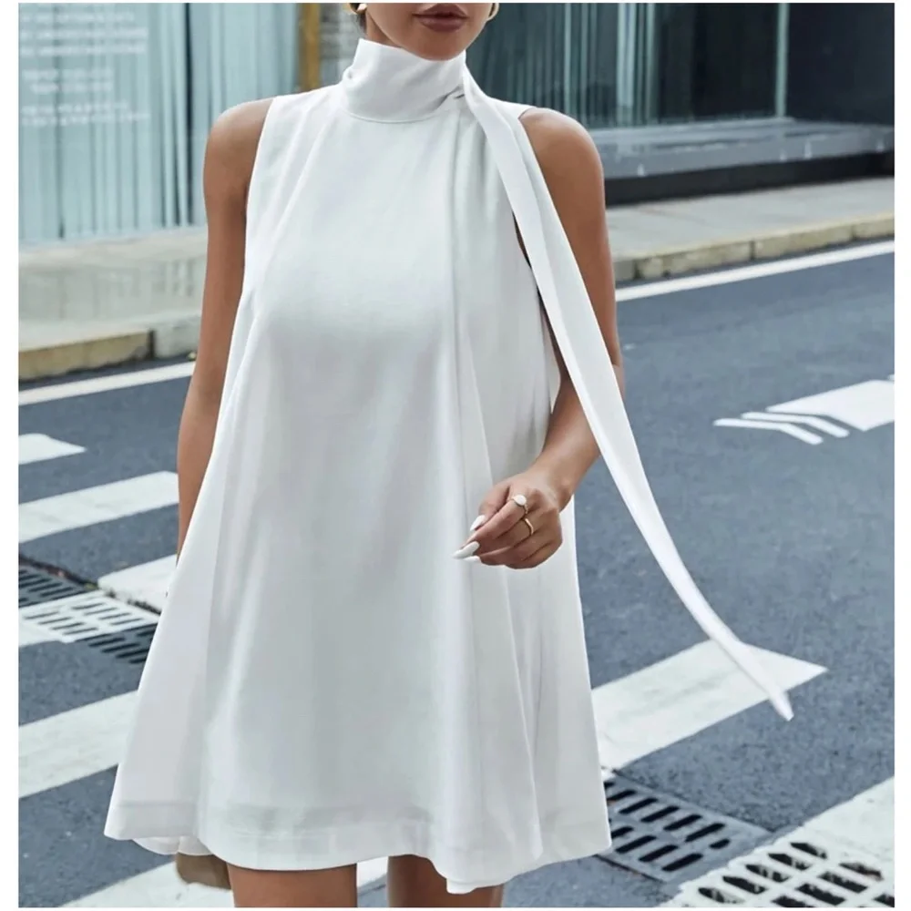 Luxe Neck Tie Party Evening Mini Dress - Picture 8 of 12